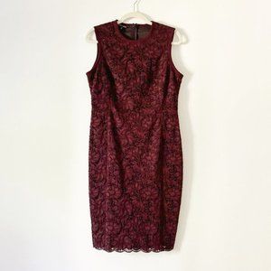 Judith & Charles Lace Sheath Bodycon Midi Dress in Burgundy Size 10